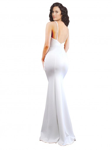 Fishtail Shape Spaghetti Straps Open Back Formal Crepe Bridesmaid Dress / Prom Dress with Ruffles UK
