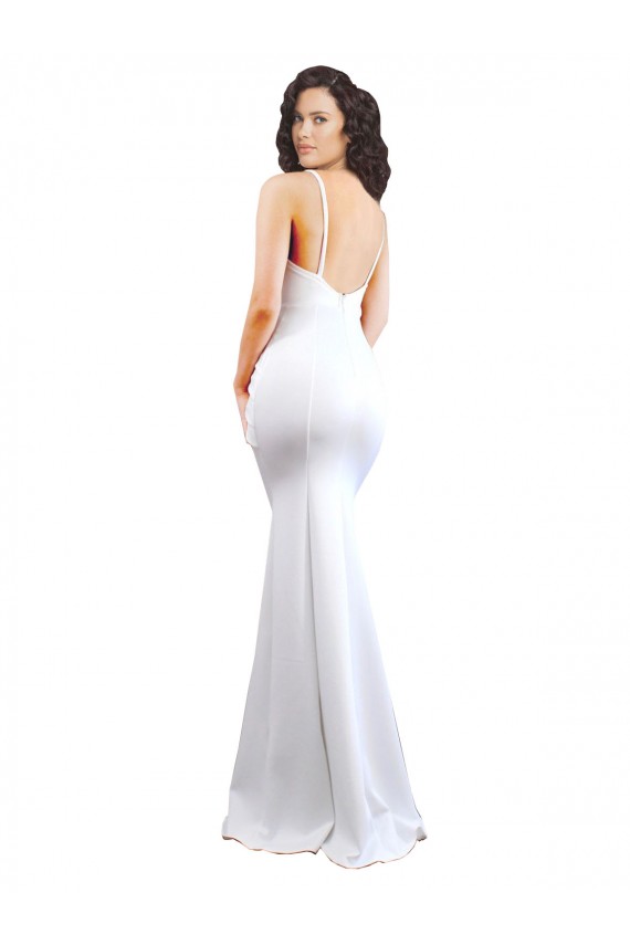Fishtail Shape Spaghetti Straps Open Back Formal Crepe Bridesmaid Dress / Prom Dress with Ruffles UK