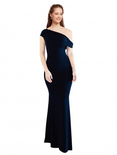 Draped Off the Shoulder Fitted Formal Crepe Bridesmaid Dress / Prom Dress UK