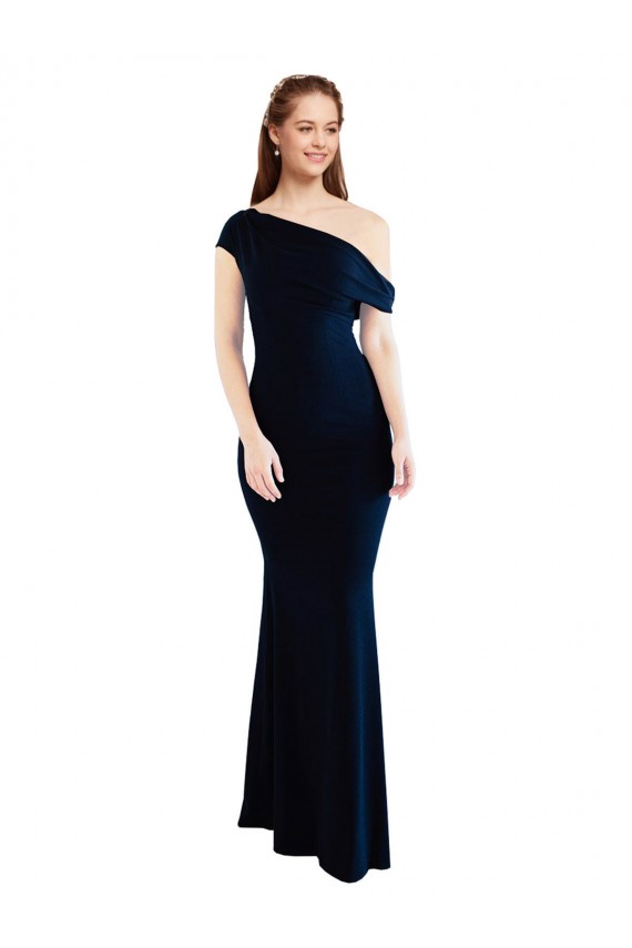 Draped Off the Shoulder Fitted Formal Crepe Bridesmaid Dress / Prom Dress UK