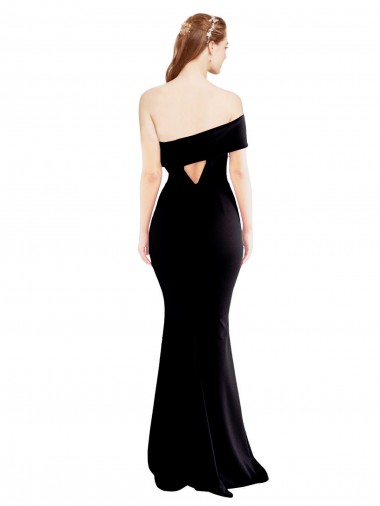 Asymmetrical Draped Off the Shoulder Banded Formal Crepe Bridesmaid Dress / Prom Dress UK