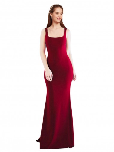 Square Neckline and Backline Fitted Formal Crepe Bridesmaid Dress / Prom Dress UK