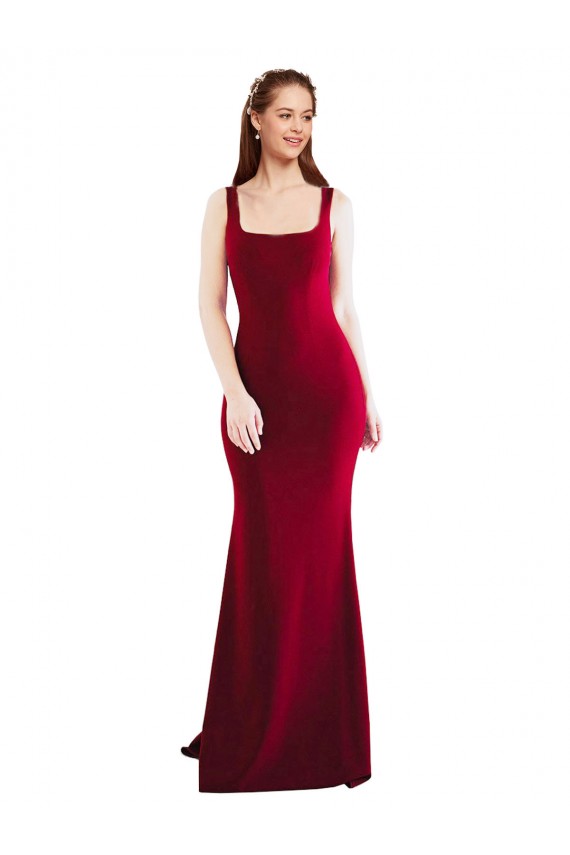 Square Neckline and Backline Fitted Formal Crepe Bridesmaid Dress / Prom Dress UK