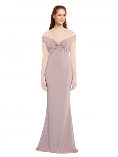 Knotted Off the Shoulder Formal Crepe Bridesmaid Dress / Prom Dress with Cut-Out Back UK