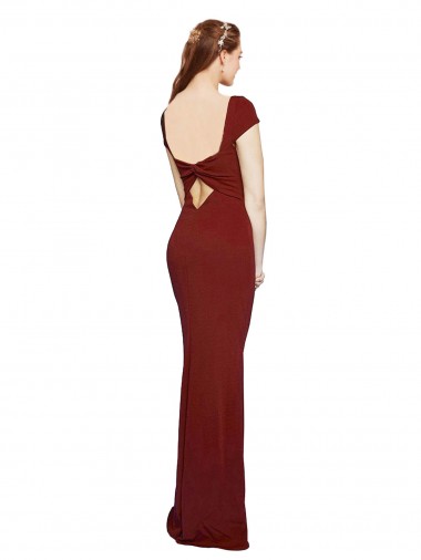 Cap Sleelves Mermaid Formal Crepe Bridesmaid Dress / Prom Dress Keyhole Back UK