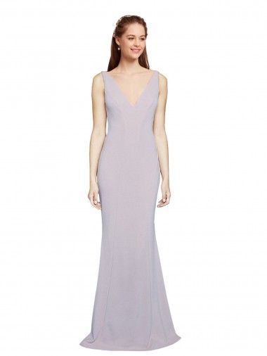Cut-Out Back V-Neckline Mermaid Formal Crepe Bridesmaid Dress / Prom Dress Keyhole Back UK