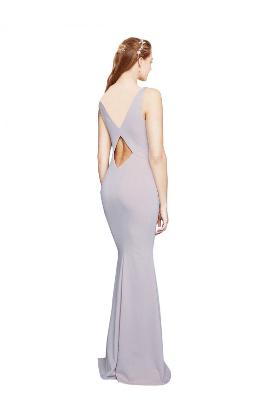Cut-Out Back V-Neckline Mermaid Formal Crepe Bridesmaid Dress / Prom Dress Keyhole Back UK