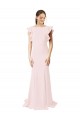 Low V-Back Long Mermaid Crepe Bridesmaid Dress / Prom Dress with Ruffled Sleeves UK