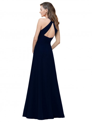 High Neck Crepe Bridesmaid Dress / Prom Dress with Pleats and Keyhole Back UK