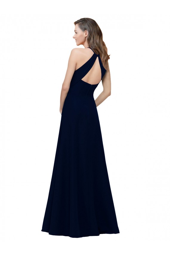 High Neck Crepe Bridesmaid Dress / Prom Dress with Pleats and Keyhole Back UK