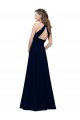 High Neck Crepe Bridesmaid Dress / Prom Dress with Pleats and Keyhole Back UK