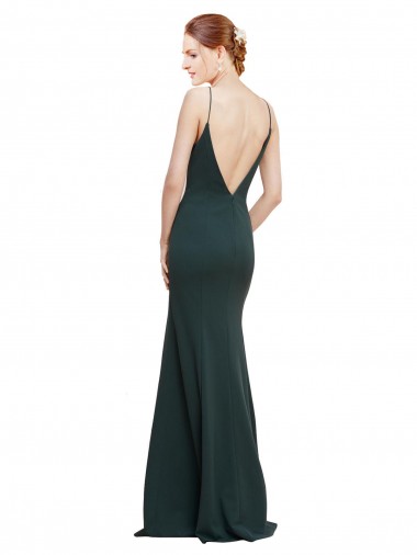 Deep V-Neck and Back Long Formal Crepe Bridesmaid Dress / Prom Dress UK