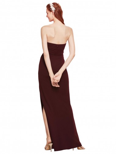 Twisted Strapless Keyhole Long Formal Crepe Bridesmaid Dress / Prom Dress with Slit UK