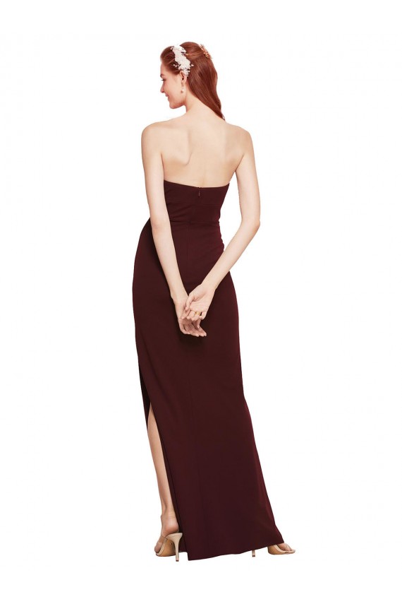 Twisted Strapless Keyhole Long Formal Crepe Bridesmaid Dress / Prom Dress with Slit UK