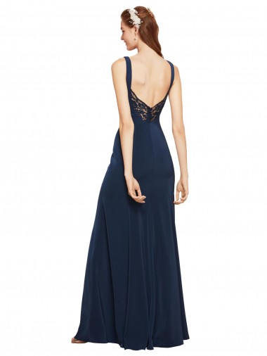 Fit and Flare Long Formal Crepe Bridesmaid Dress / Prom Dress with Round Neck UK
