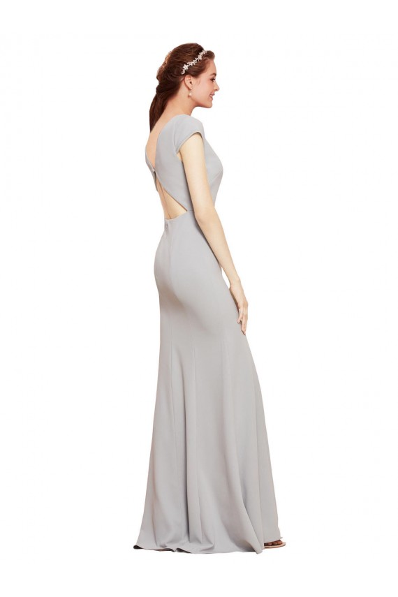 Fit and Flare Long Formal Crepe Bridesmaid Dress / Prom Dress with Tie Open Back UK