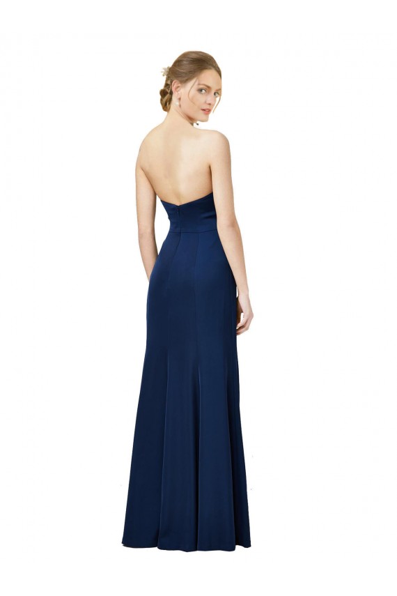 Strapless Fit and Flare Long Formal Crepe Bridesmaid Dress / Prom Dress with Knot and Slit UK
