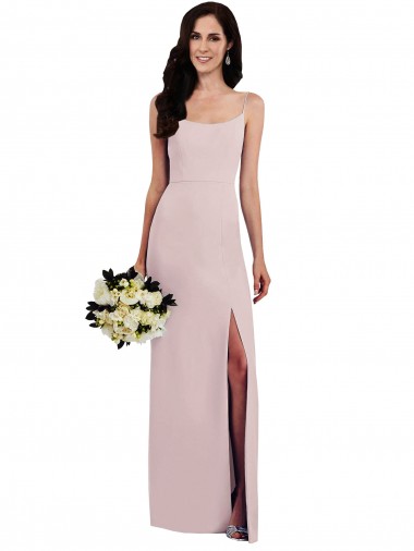 Spaghetti Strap V Back Formal Crepe Bridesmaid Dress / Prom Dress with Front Slit UK