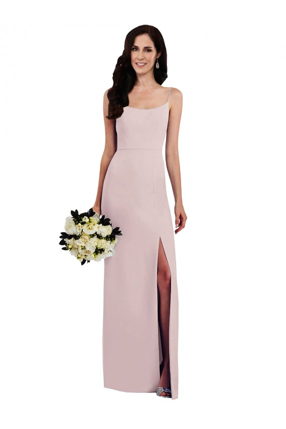 Spaghetti Strap V Back Formal Crepe Bridesmaid Dress / Prom Dress with Front Slit UK