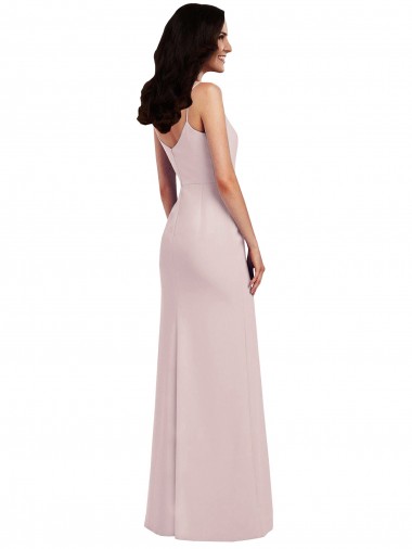 Spaghetti Strap V Back Formal Crepe Bridesmaid Dress / Prom Dress with Front Slit UK