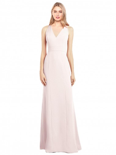 V-Neck Keyhole Back Crepe Trumpet Bridesmaid Dress / Prom Dress UK