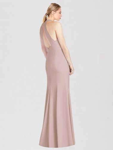 High Neck Cutout Halter Trumpet Bridesmaid Dress UK