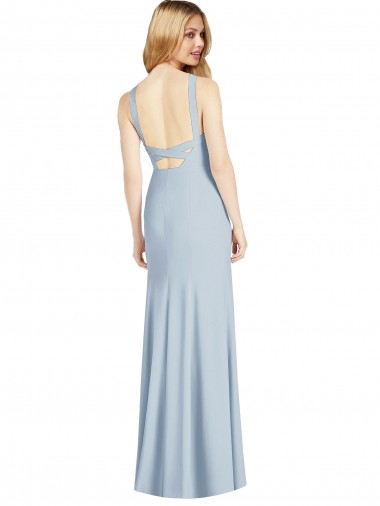 High Neck Backless Formal Crepe Trumpet Bridesmaid Dress UK