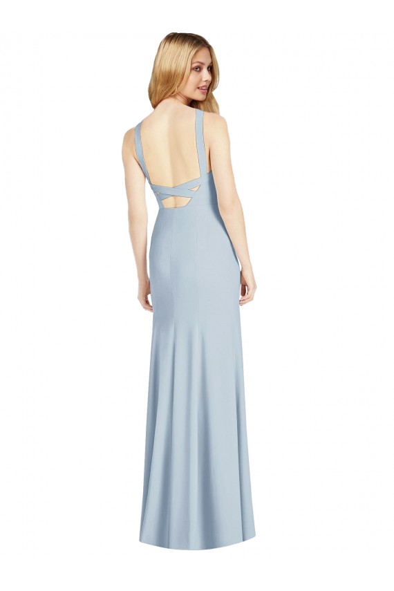 High Neck Backless Formal Crepe Trumpet Bridesmaid Dress UK
