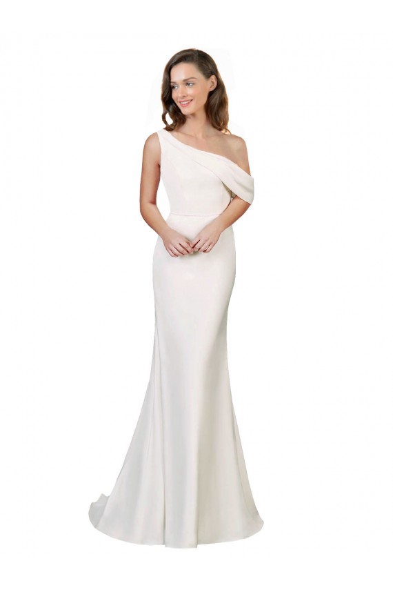One Shoulder Formal Crepe Bridesmaid Dress / Prom Dress with Draped Off the Shoulder Strap UK