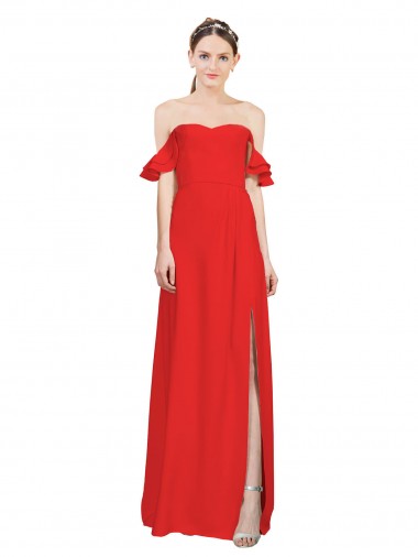Double Ruffle Flounce Sleeves Formal Crepe Bridesmaid Dress / Prom Dress with Slit UK