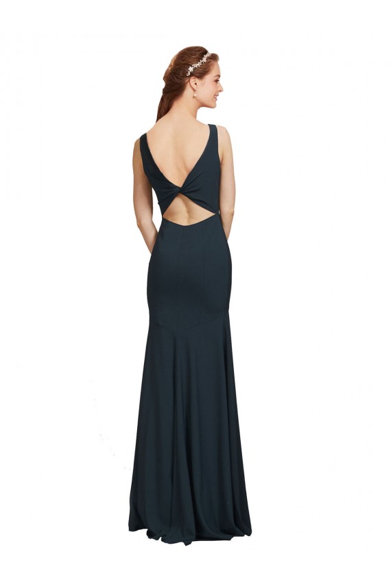 Sleeveless Bateau Neckline Crepe Bridesmaid Dress / Prom Dress with Twist Back UK