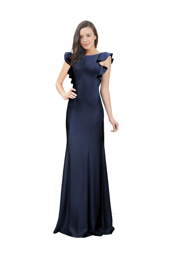 Sleeveless Crepe Bridesmaid Dress / Prom Dress with Cascading Ruffle and Keyhole Back UK
