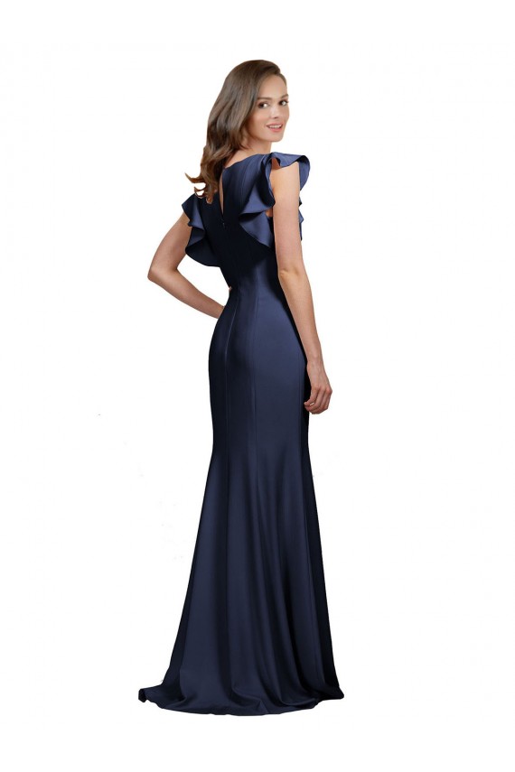 Sleeveless Crepe Bridesmaid Dress / Prom Dress with Cascading Ruffle and Keyhole Back UK