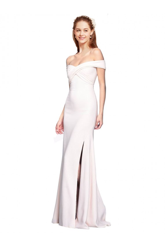 Criss Cross Off the Shoulder Formal Crepe Bridesmaid Dress / Prom Dress with Side Slit UK