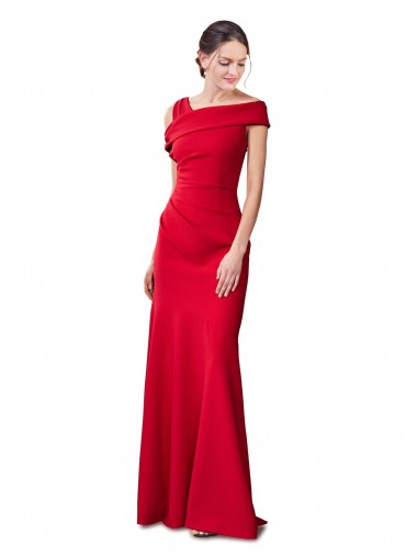 Sleeveless Ruched Formal Crepe Mermaid Bridesmaid Dress / Prom Dress with Off The Shoulder Detail UK