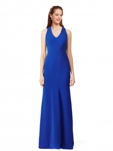 Halter V-Neck Long A-Line Formal Crepe Bridesmaid Dress / Prom Dress UK