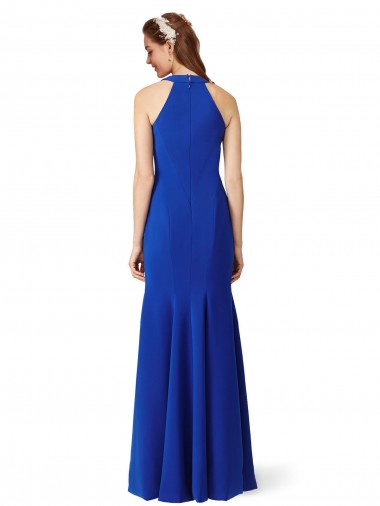 Halter V-Neck Long A-Line Formal Crepe Bridesmaid Dress / Prom Dress UK