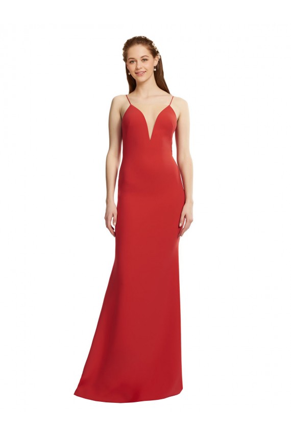 Mermaid Plunging V-Neck Formal Crepe Bridesmaid Dress / Prom Dress with Wide Open Back UK