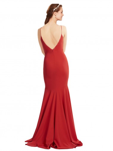 Mermaid Plunging V-Neck Formal Crepe Bridesmaid Dress / Prom Dress with Wide Open Back UK