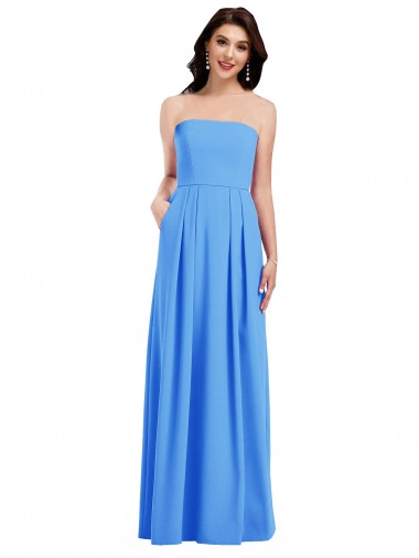 Strapless Pleated Skirt Crepe Bridesmaid Dress / Prom Dress with Pockets UK