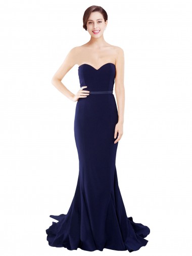 Strapless Sweetheart Neckline Crepe Bridesmaid Dress / Prom Dress with Satin Waistband UK