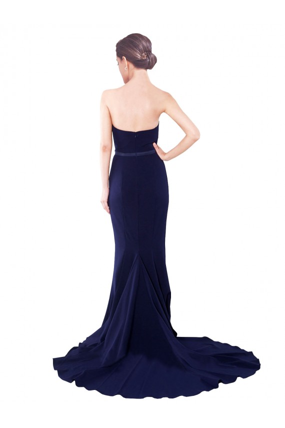 Strapless Sweetheart Neckline Crepe Bridesmaid Dress / Prom Dress with Satin Waistband UK