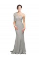 Long Sweep Train Sweetheart Formal Crepe Bridesmaid Dress / Prom Dress with Tulle One Shoulder UK
