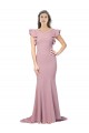 Flutter Sleeves Low V-Back High Round Neck Formal Crepe Bridesmaid Dress / Prom Dress UK