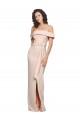 Off the Shoulder Long Formal Crepe Bridesmaid Dress / Prom Dress with Waist Tie and Slit UK