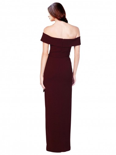 Off the Shoulder Long Formal Crepe Bridesmaid Dress / Prom Dress with Waist Tie UK