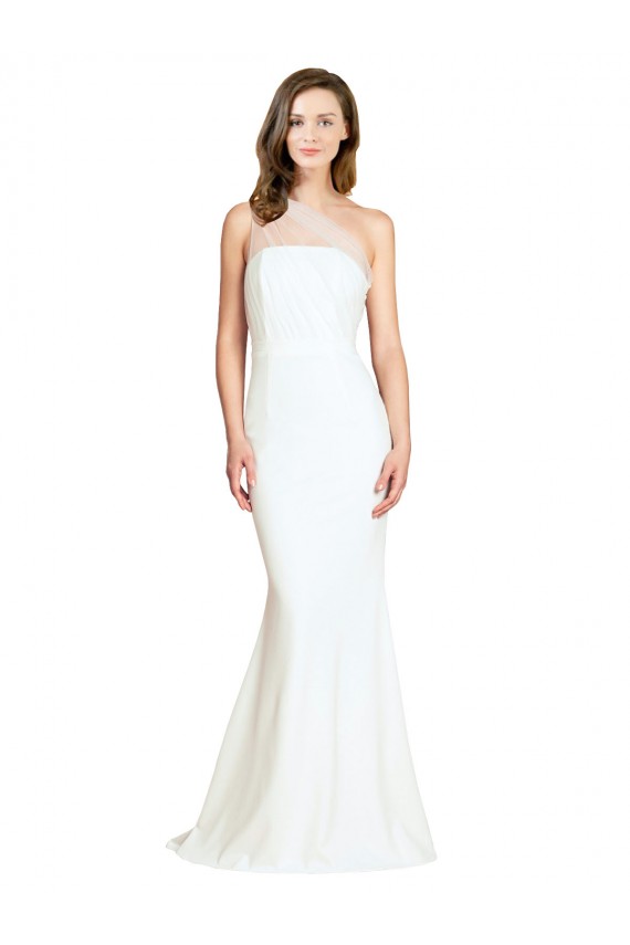Soft Tulle Shoulder Overlay Mermaid One Shoulder Formal Crepe Bridesmaid Dress UK