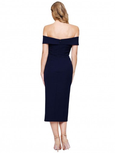 Midi Length Short Formal Crepe Bridesmaid Dress / Cocktail Prom Dress with Side Split UK