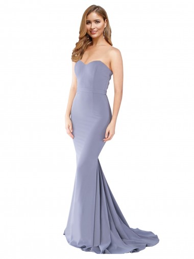 Long Strapless Sweetheart Sweep Train Formal Crepe Bridesmaid Dress / Prom Dress with Low Back UK