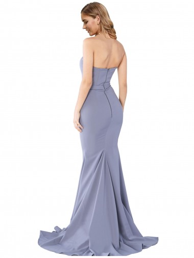 Long Strapless Sweetheart Sweep Train Formal Crepe Bridesmaid Dress / Prom Dress with Low Back UK
